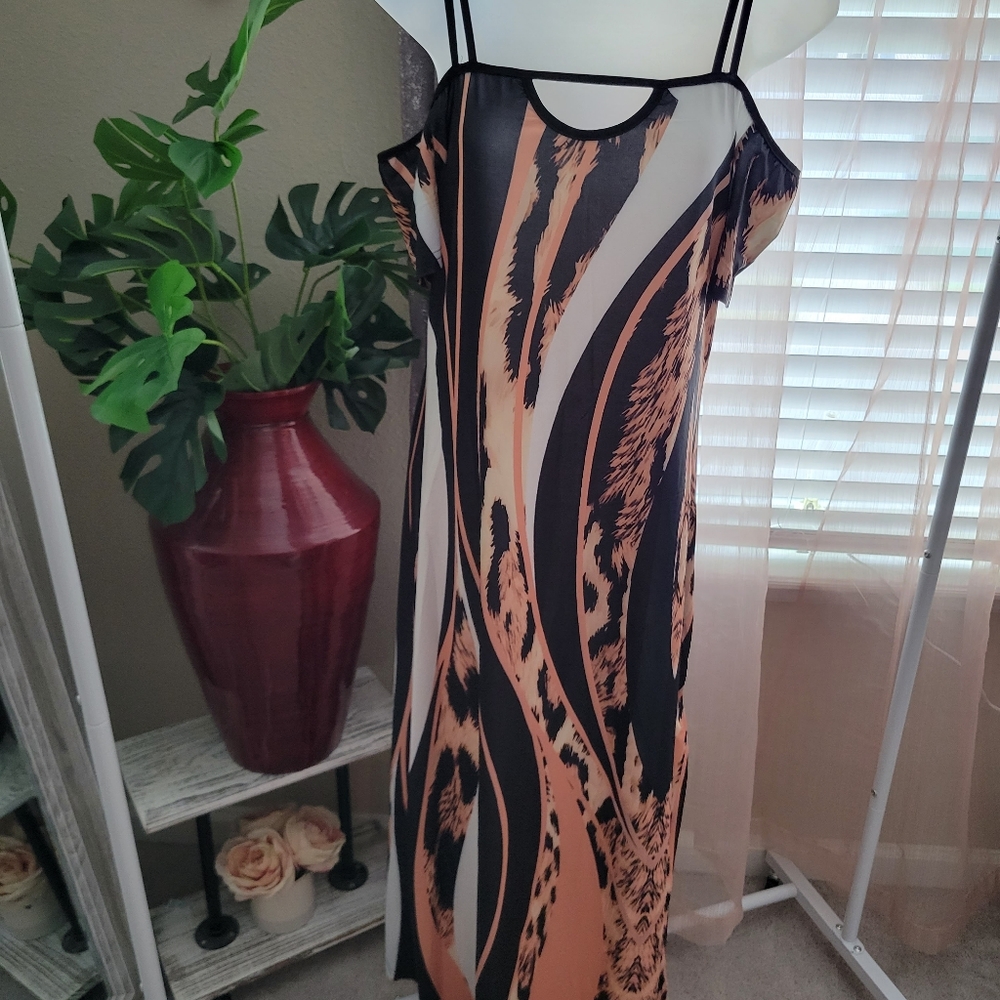 MegaHitz animal print cold shoulder maxi dress NWOT